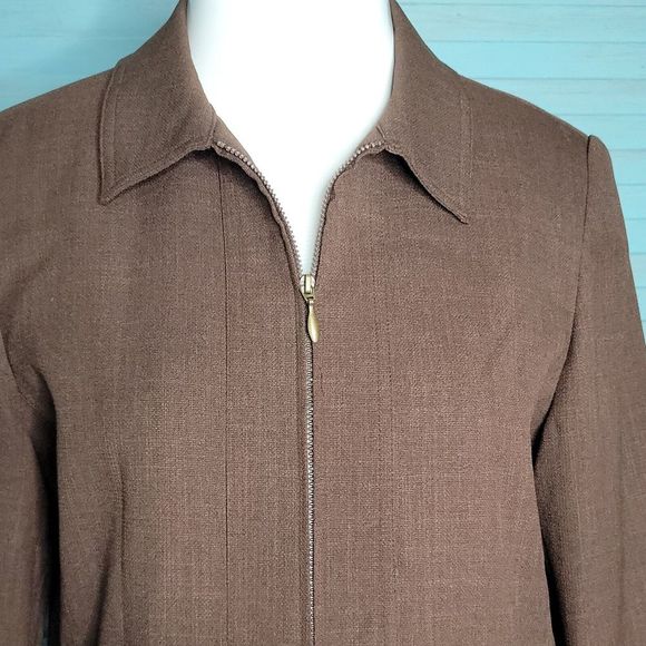 Alfred Dunner Petite Classy Zip Up Blazer Jacket Sz 10P Brown Long Sleeve - Picture 3 of 5